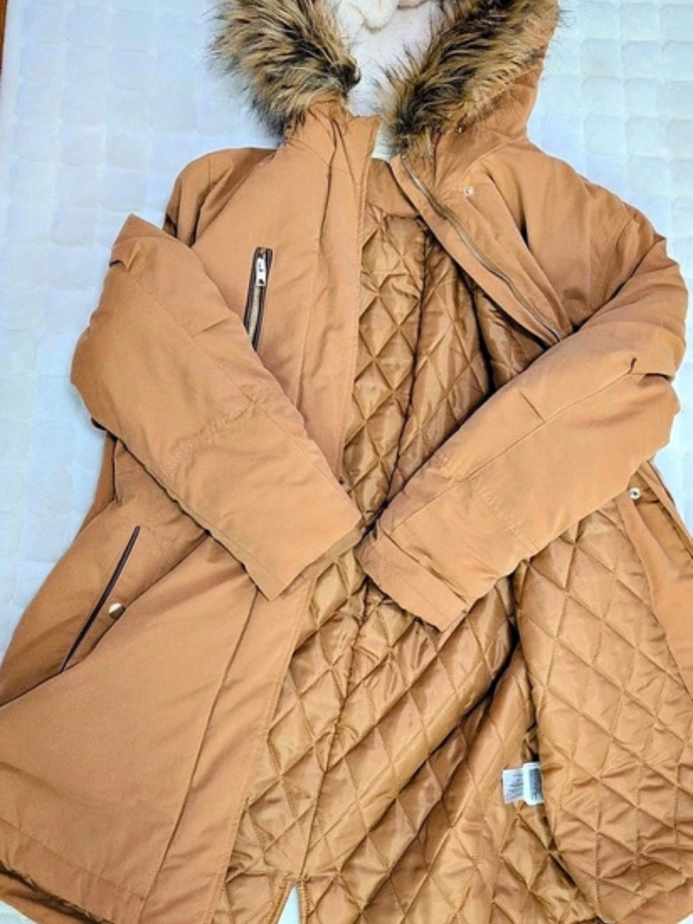 New H&M Faux Fur Hooded Parka Women's Brown Puffer Coat
